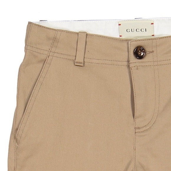 GUCCI Kids Khaki Adjustable Waist Chino Trousers with Navy Web Stripe Ribbon 8 - Picture 3 of 3